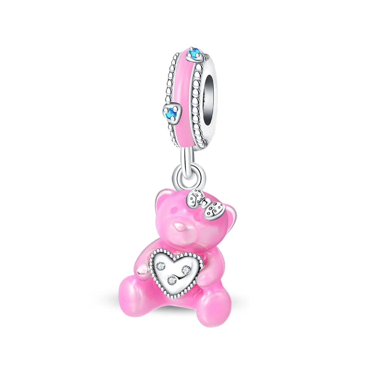 Amarante Jewelry Pink Teddy Bear & Heart Dangle Charm