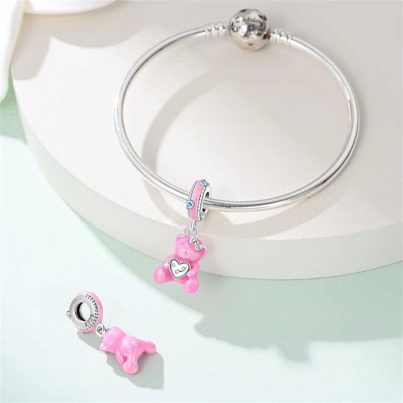 Amarante Jewelry Pink Teddy Bear & Heart Dangle Charm