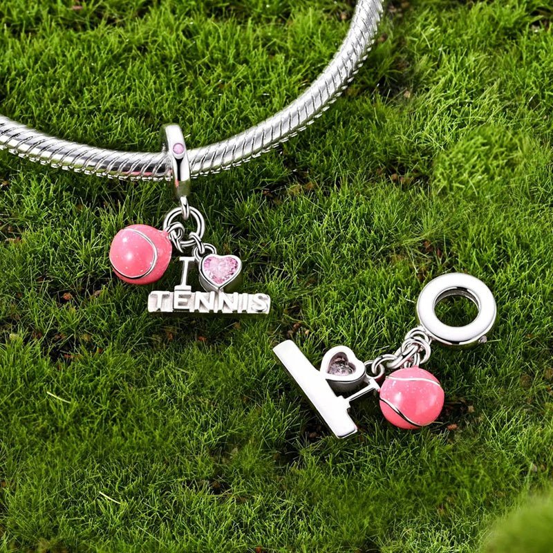 Amarante Jewelry Pink Tennis Ball & “I Love Tennis” Dangle Charm