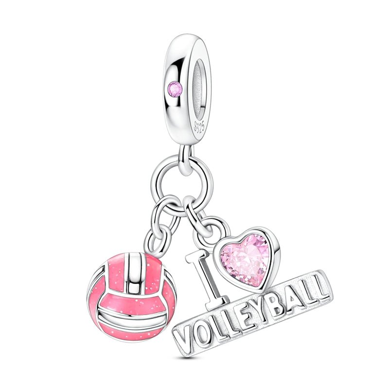 Amarante Jewelry Pink Volleyball & “I Love Volleyball” Dangle Charm