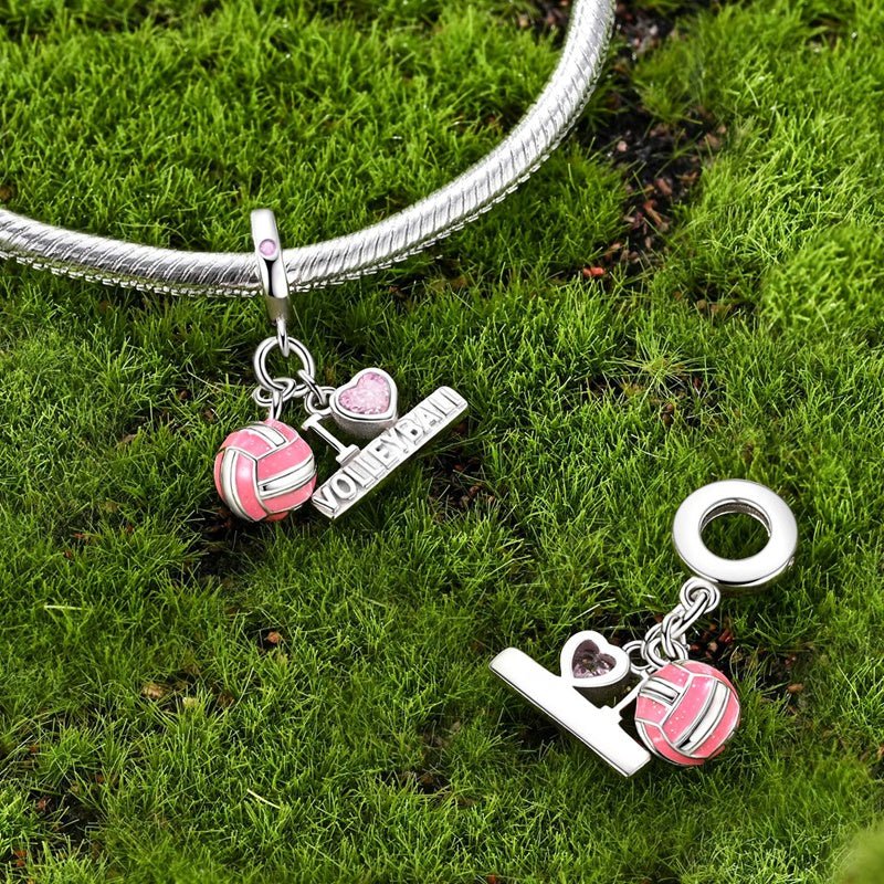 Amarante Jewelry Pink Volleyball & “I Love Volleyball” Dangle Charm