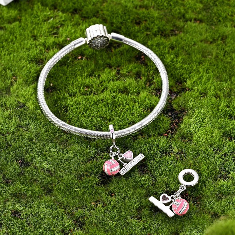 Amarante Jewelry Pink Volleyball & “I Love Volleyball” Dangle Charm