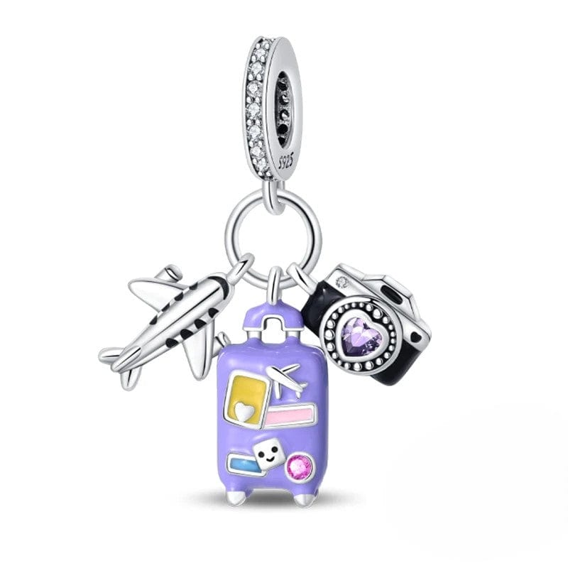 Amarante Jewelry Plane, Camera and Purple Suitcase Triple Dangle Charm