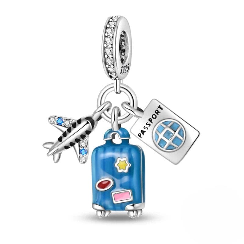 Amarante Jewelry Plane, Passport and Blue Suitcase Triple Dangle Charm