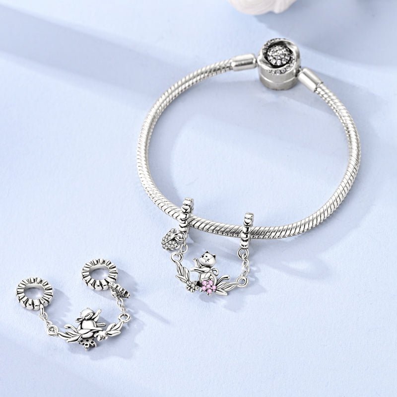 Amarante Jewelry Playful Cat with Butterfly Safety Chain Charm