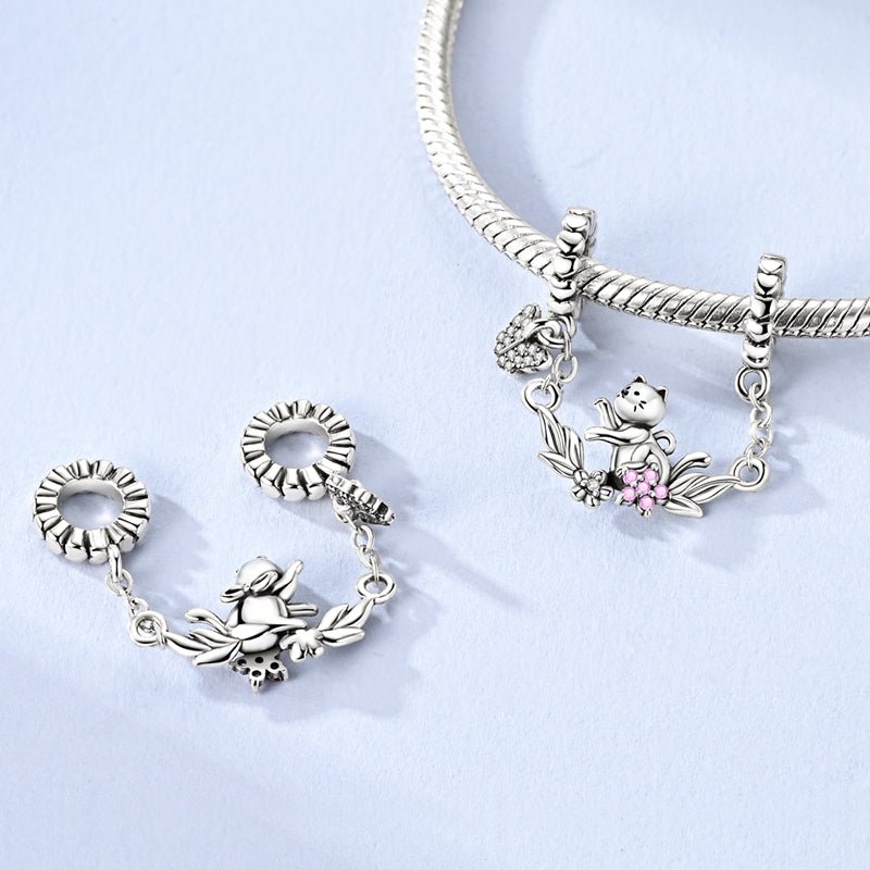 Amarante Jewelry Playful Cat with Butterfly Safety Chain Charm