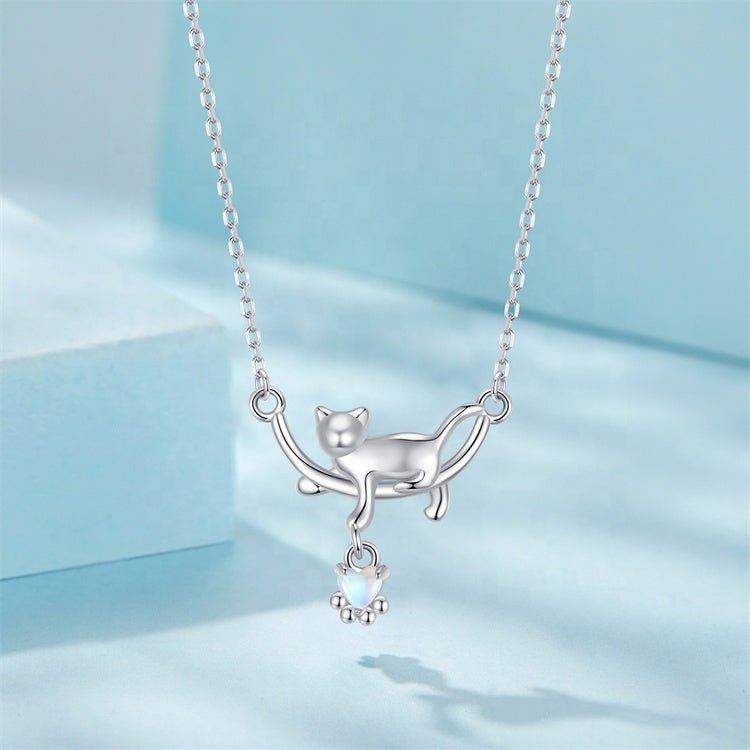 Amarante Jewelry Playful Moonlit Cat Pendant Necklace