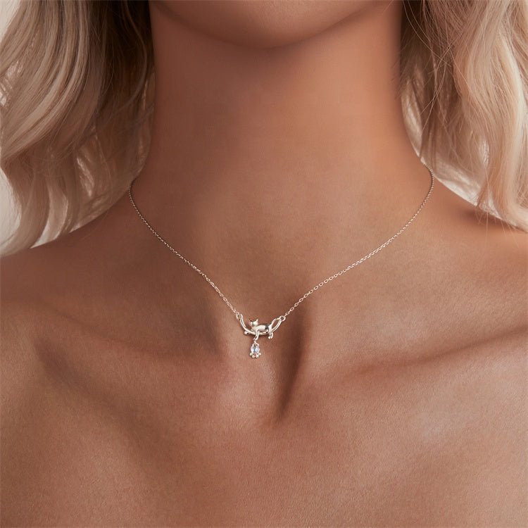 Amarante Jewelry Playful Moonlit Cat Pendant Necklace