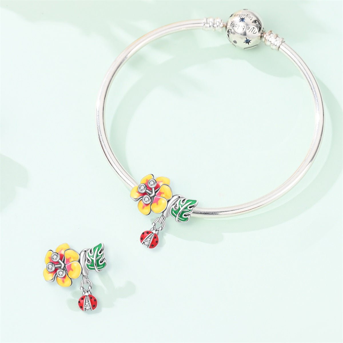 Amarante Jewelry Plumeria Flower, Leaf & Ladybug Charm