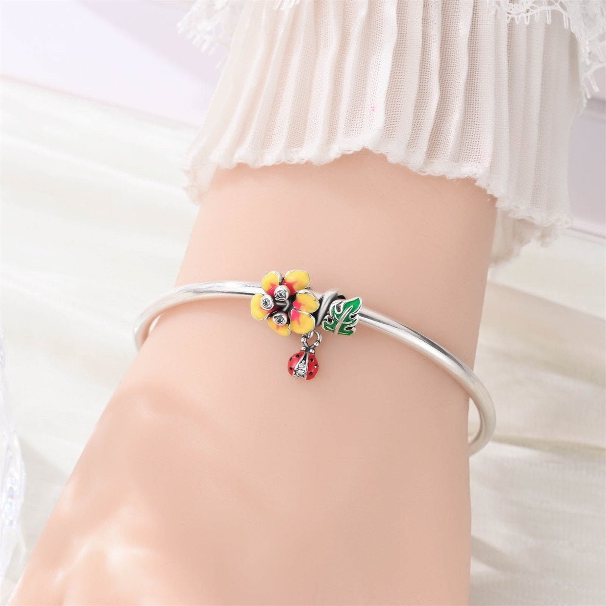 Amarante Jewelry Plumeria Flower, Leaf & Ladybug Charm