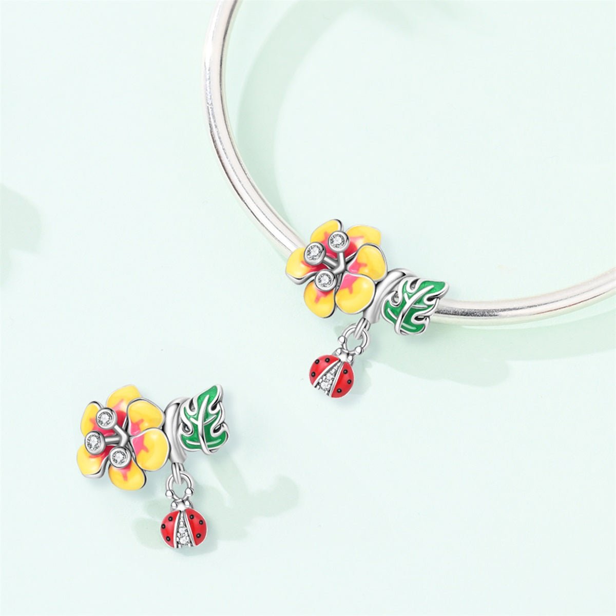 Amarante Jewelry Plumeria Flower, Leaf & Ladybug Charm