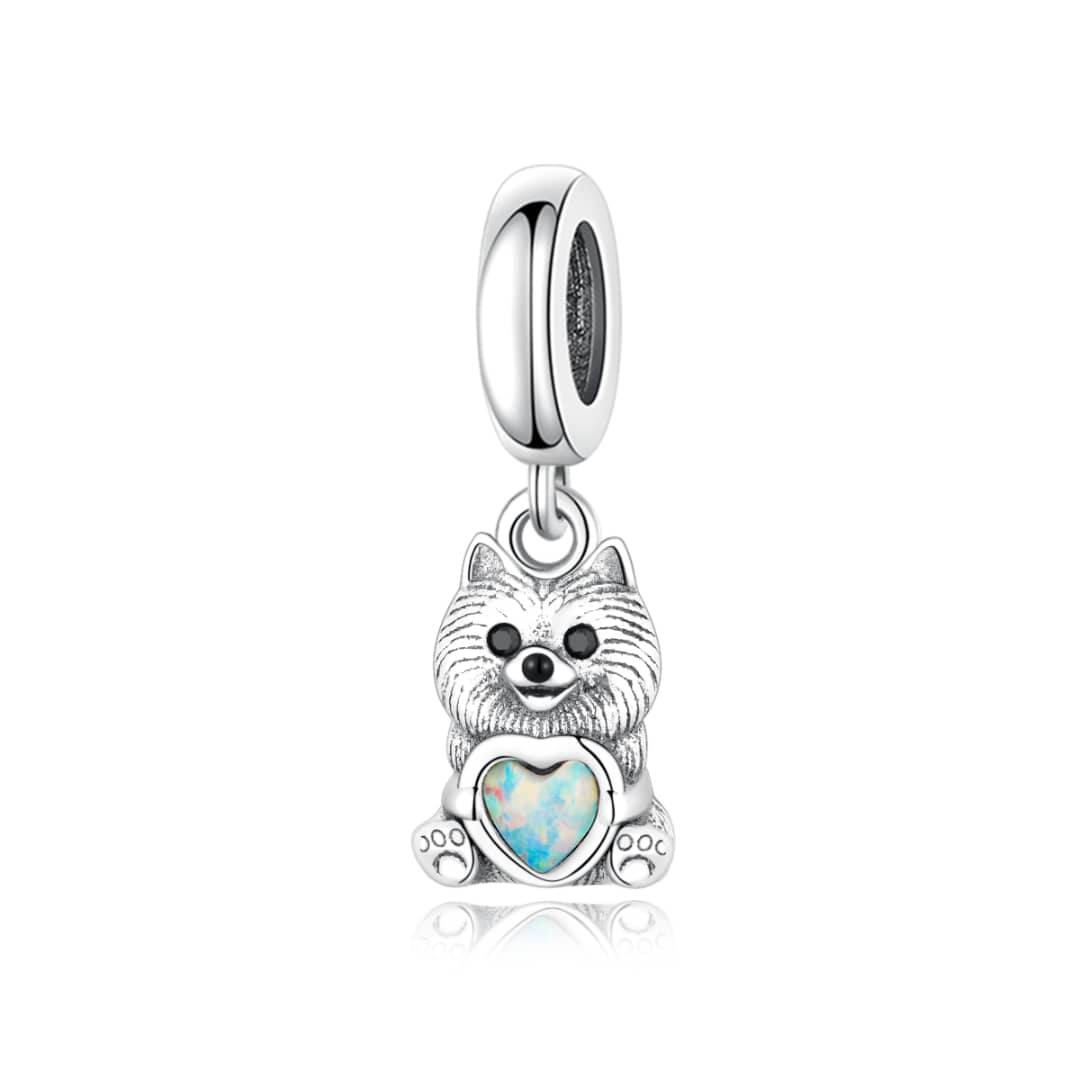 Amarante Jewelry Pomeranian Dog with Heart Stone Dangle Charm
