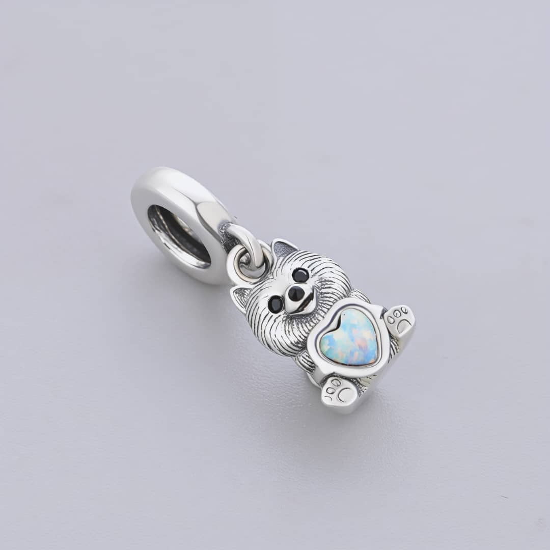 Amarante Jewelry Pomeranian Dog with Heart Stone Dangle Charm