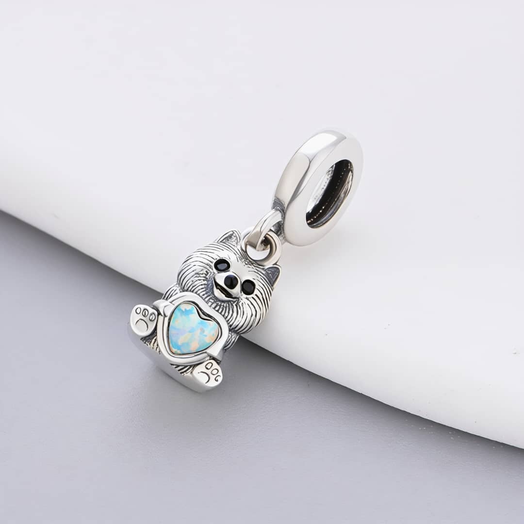 Amarante Jewelry Pomeranian Dog with Heart Stone Dangle Charm