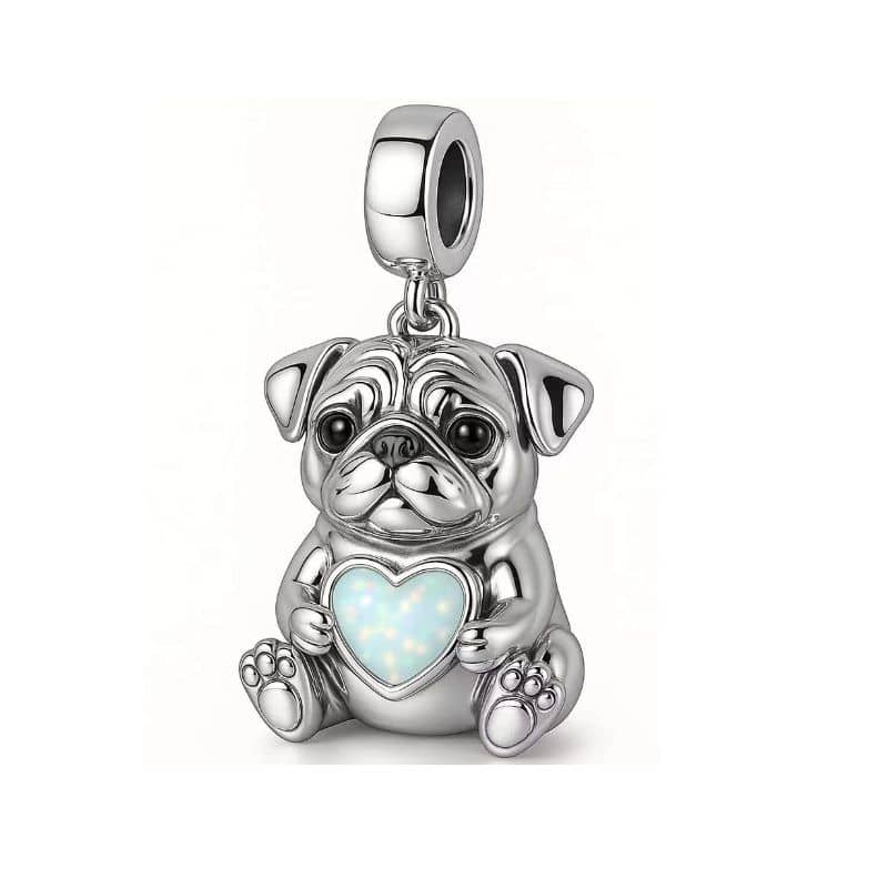 Amarante Jewelry Pug Dog with Heart Stone Dangle Charm