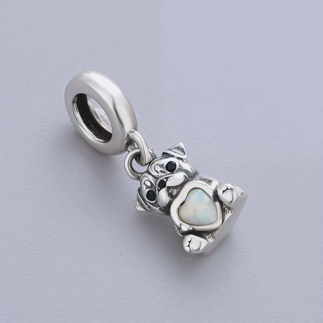 Amarante Jewelry Pug Dog with Heart Stone Dangle Charm