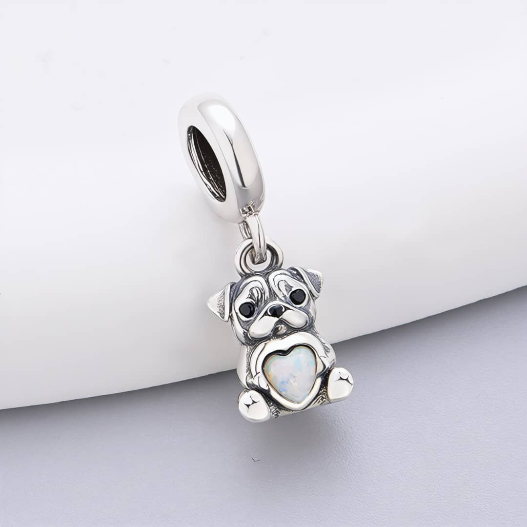 Amarante Jewelry Pug Dog with Heart Stone Dangle Charm