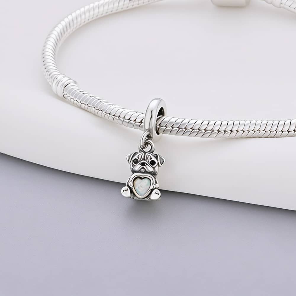 Amarante Jewelry Pug Dog with Heart Stone Dangle Charm