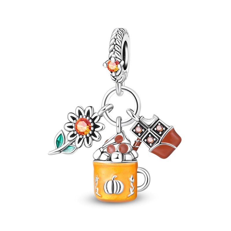 Amarante Jewelry Pumpkin Spice Mug with Chocolate & Sunflower Dangle Charm