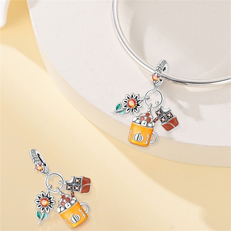 Amarante Jewelry Pumpkin Spice Mug with Chocolate & Sunflower Dangle Charm