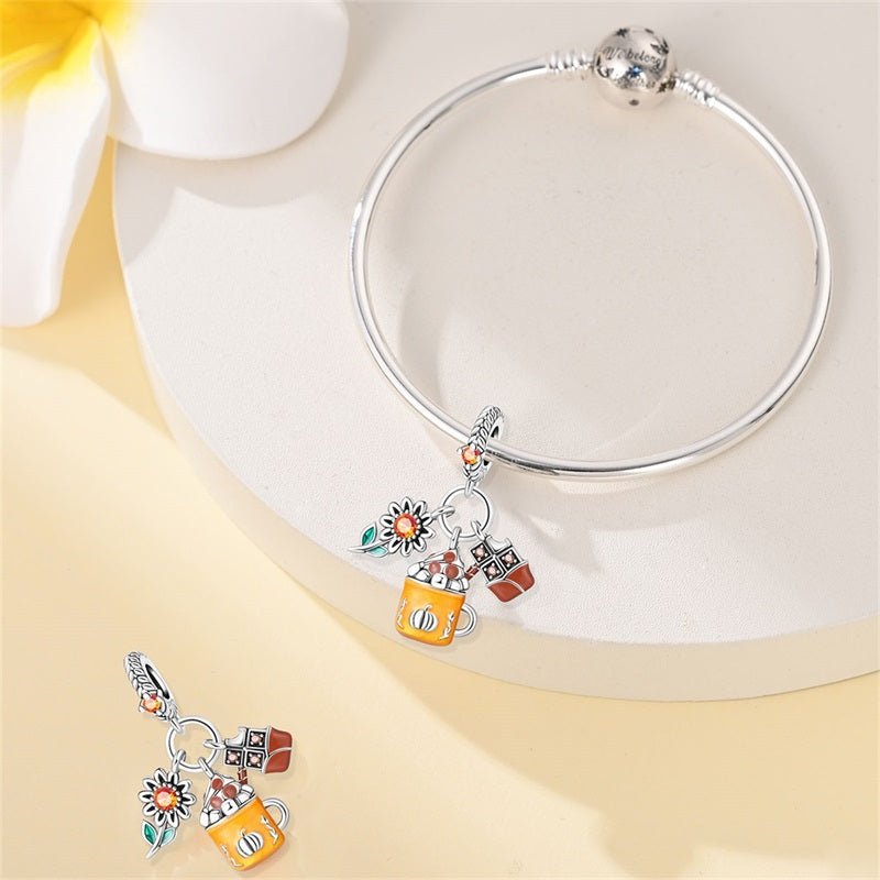 Amarante Jewelry Pumpkin Spice Mug with Chocolate & Sunflower Dangle Charm