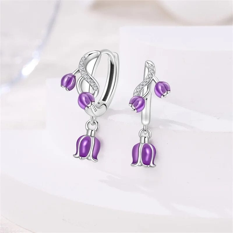 Amarante Jewelry Purple Bellflower Dangle Hoop Earrings