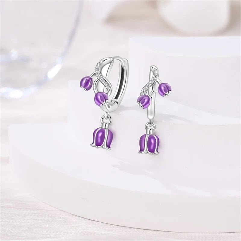 Amarante Jewelry Purple Bellflower Dangle Hoop Earrings