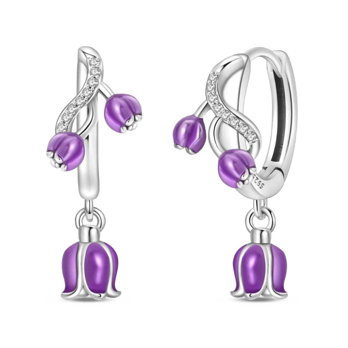 Amarante Jewelry Purple Bellflower Dangle Hoop Earrings