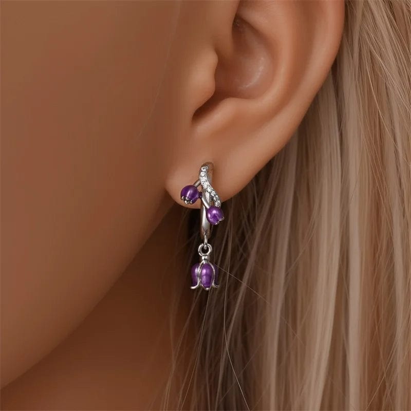 Amarante Jewelry Purple Bellflower Dangle Hoop Earrings
