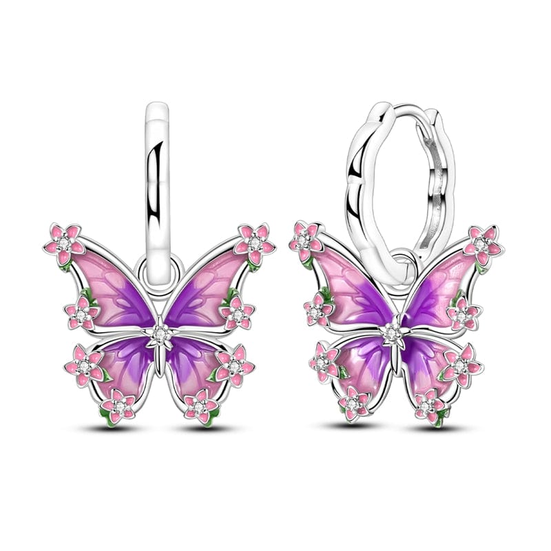 Amarante Jewelry Purple Blossom Butterfly Hoop Earrings