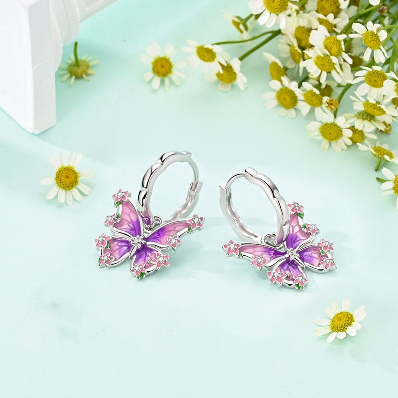 Amarante Jewelry Purple Blossom Butterfly Hoop Earrings