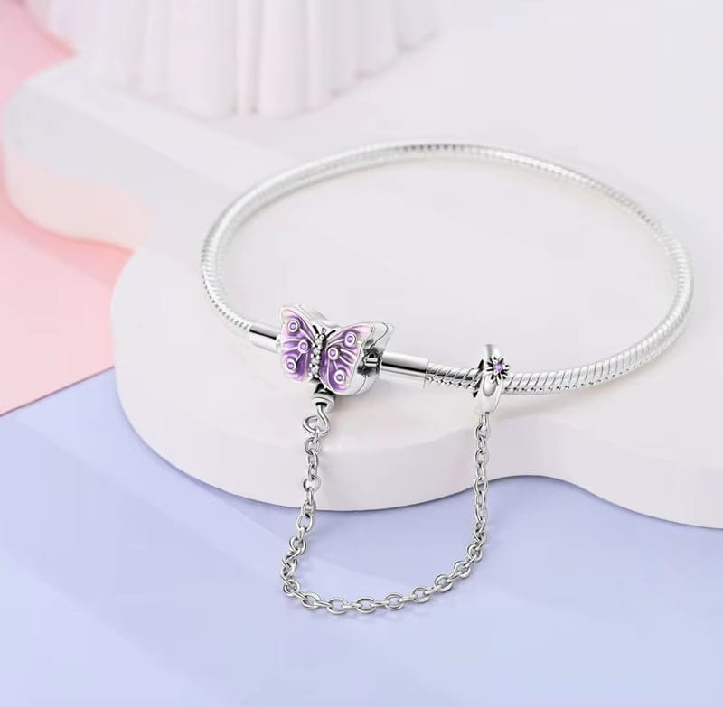 Amarante Jewelry Purple Butterfly Charm Bracelet with Safety Chain