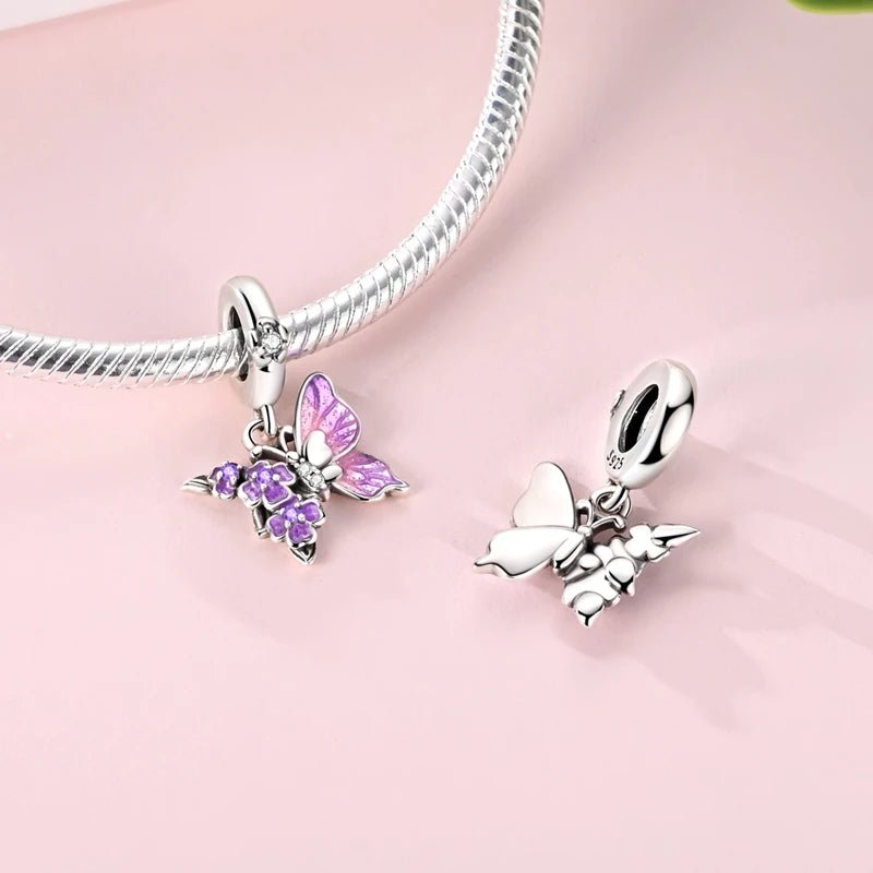 Amarante Jewelry Purple Butterfly & Floral Dangle Charm