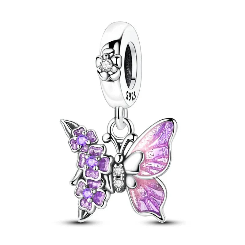 Amarante Jewelry Purple Butterfly & Floral Dangle Charm