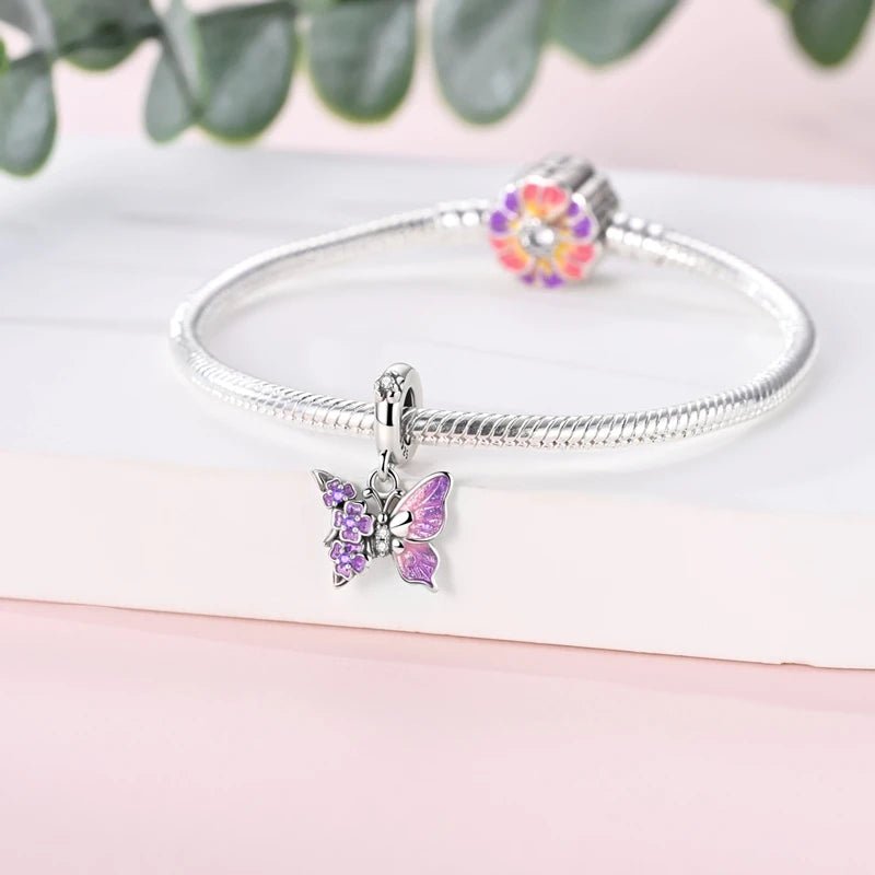 Amarante Jewelry Purple Butterfly & Floral Dangle Charm