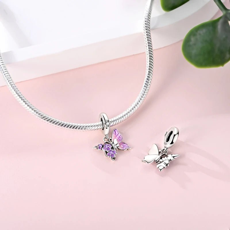 Amarante Jewelry Purple Butterfly & Floral Dangle Charm