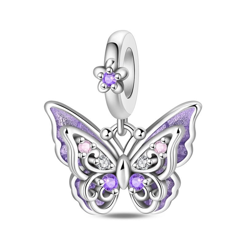 Amarante Jewelry Purple Butterfly with Flowers Dangle Charm