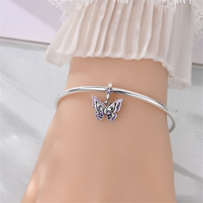 Amarante Jewelry Purple Butterfly with Flowers Dangle Charm