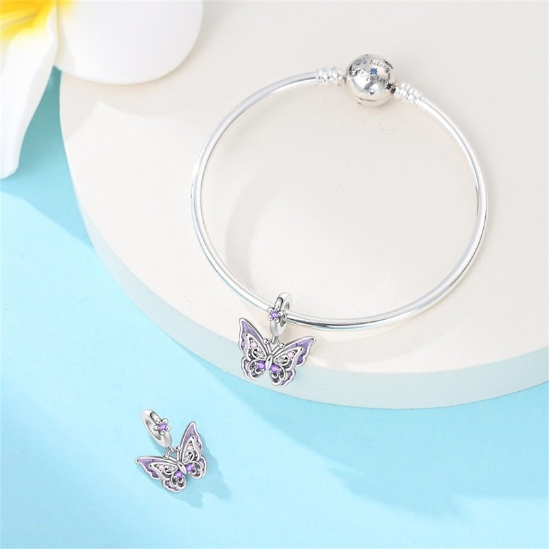 Amarante Jewelry Purple Butterfly with Flowers Dangle Charm