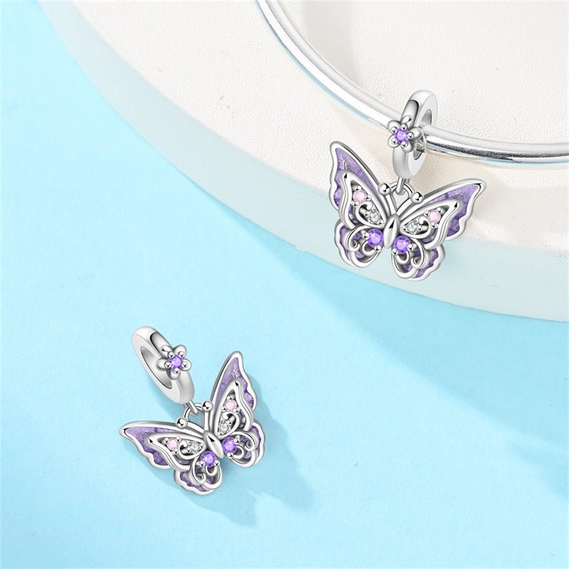 Amarante Jewelry Purple Butterfly with Flowers Dangle Charm