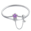 Amarante Jewelry Purple Flower Charm Bracelet with Butterfly Dangle and Safety Chain