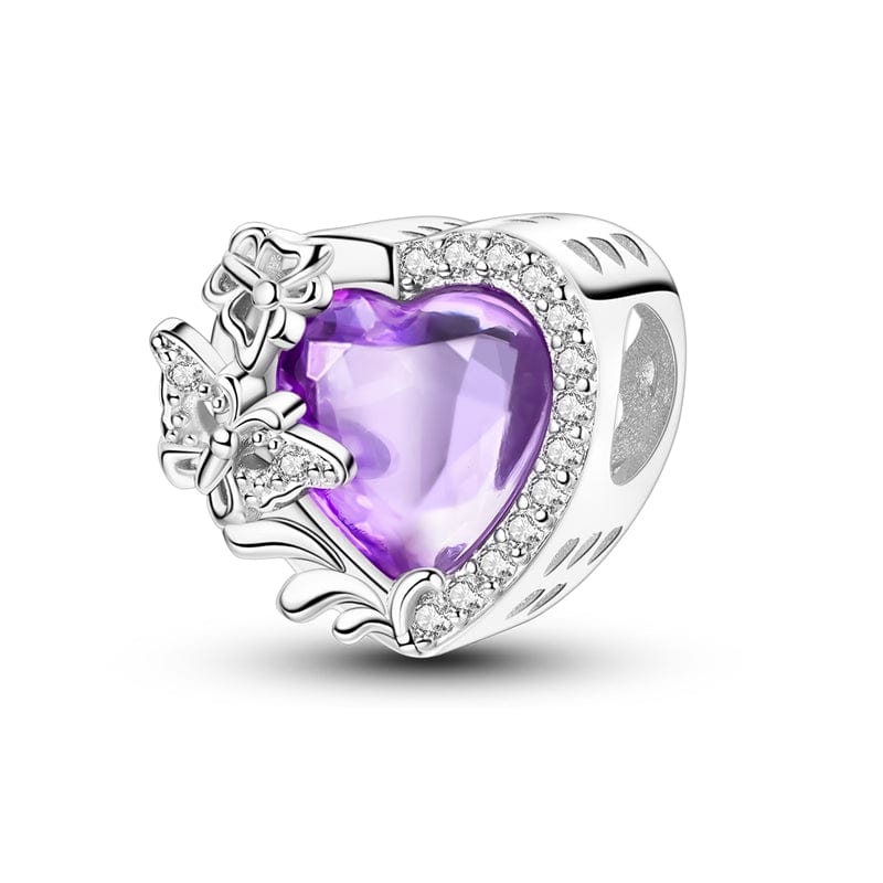 Amarante Jewelry Purple Heart with Butterfly & Crystal Accents Charm