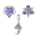 Amarante Jewelry Purple Orchid & Blossom Flower Charm Trio
