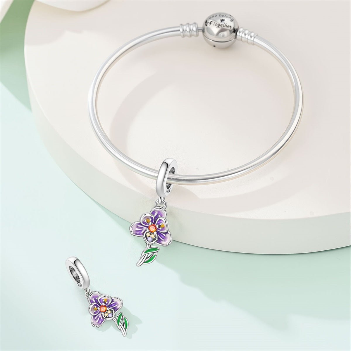 Amarante Jewelry Purple Orchid Flower Dangle Charm