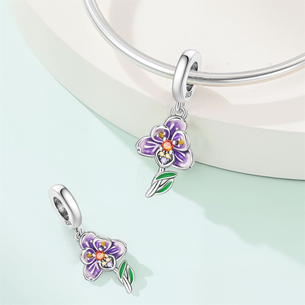 Amarante Jewelry Purple Orchid Flower Dangle Charm
