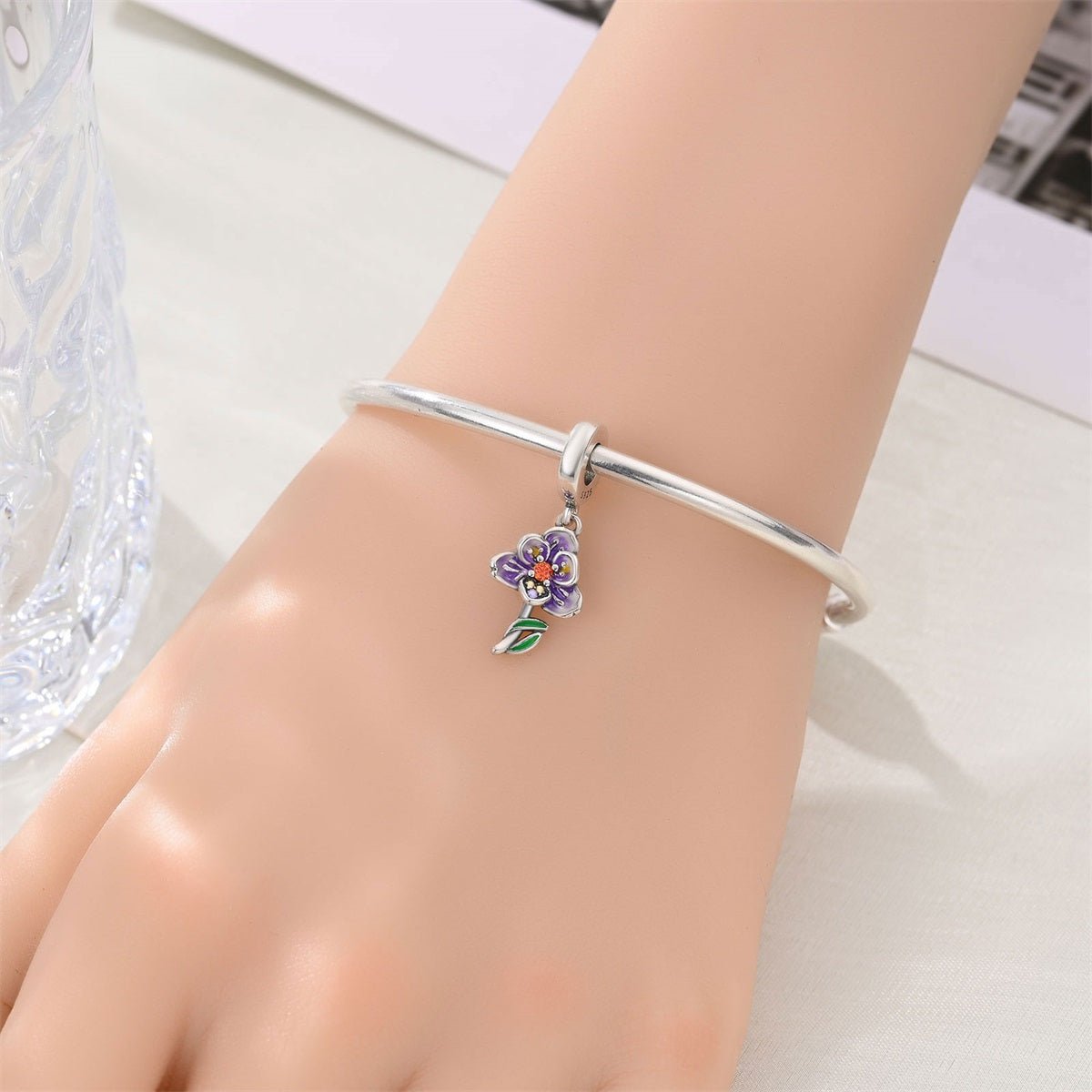 Amarante Jewelry Purple Orchid Flower Dangle Charm