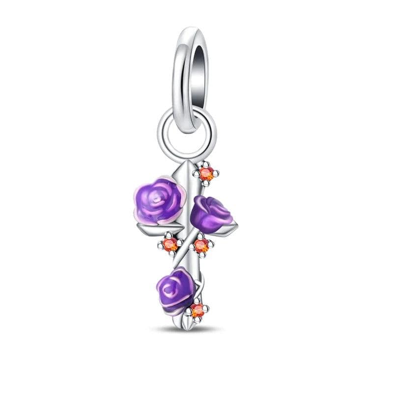 Amarante Jewelry Purple Rose Cross Dangle Charm