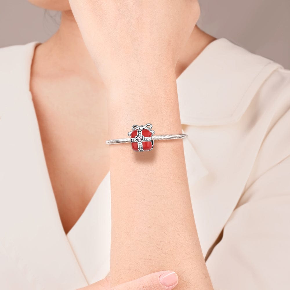 Amarante Jewelry Radiant Red Gift Box Charm with Heart Accent