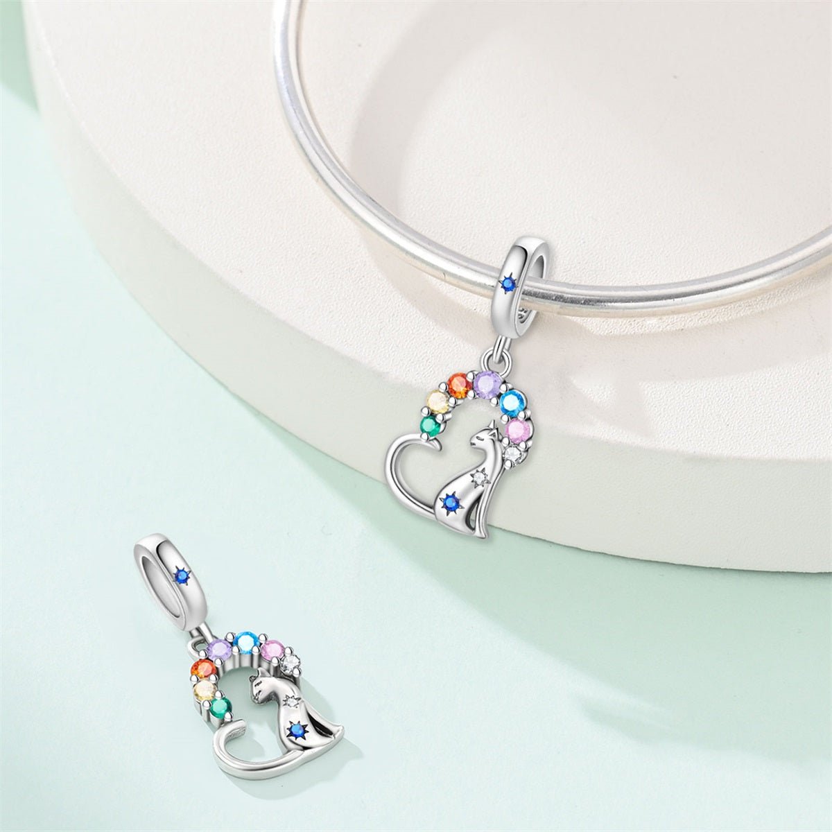 Amarante Jewelry Rainbow Gems & Sitting Cat Dangle Charm