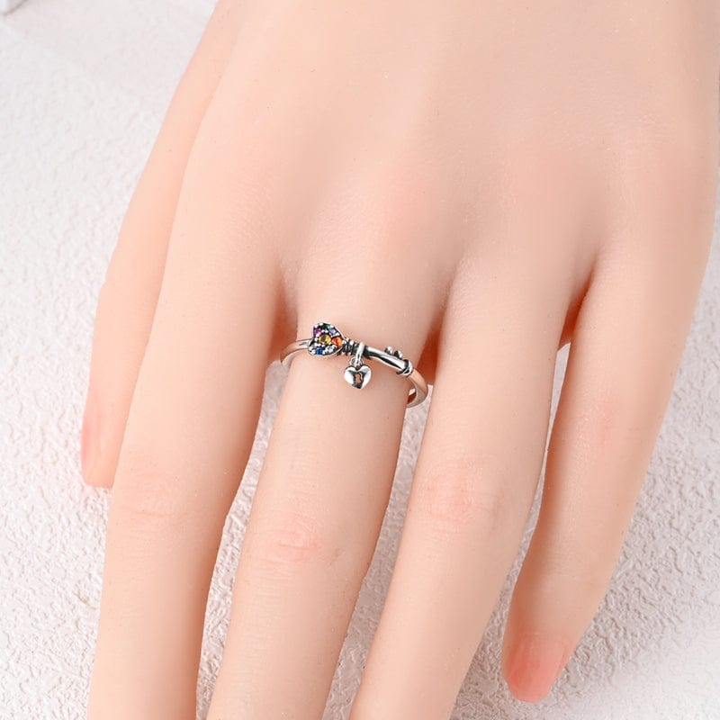 Amarante Jewelry Rainbow Heart & Lock Sterling Silver Adjustable Ring